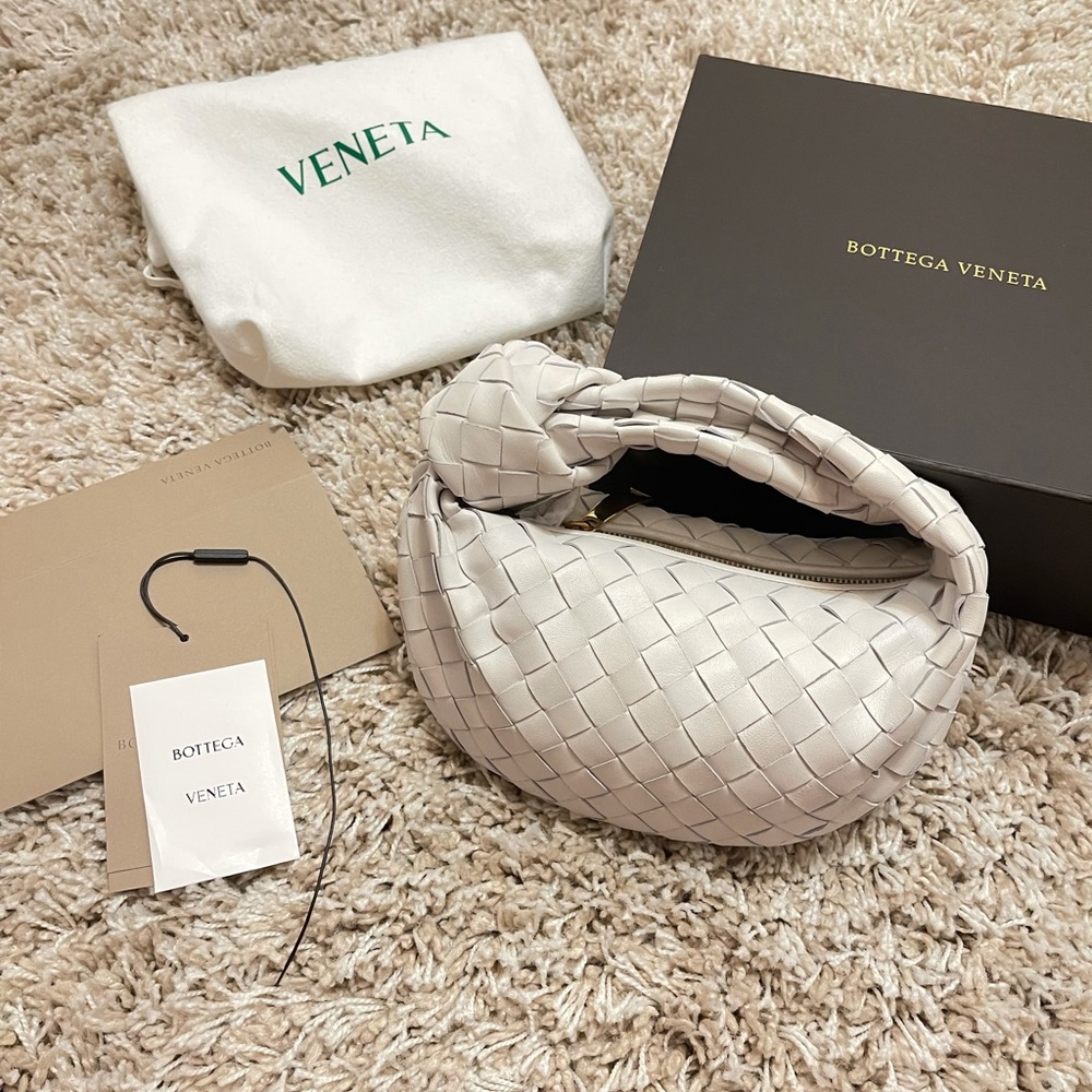 Bottega Veneta White Intrecciato Jodie Mini Knot Hobo